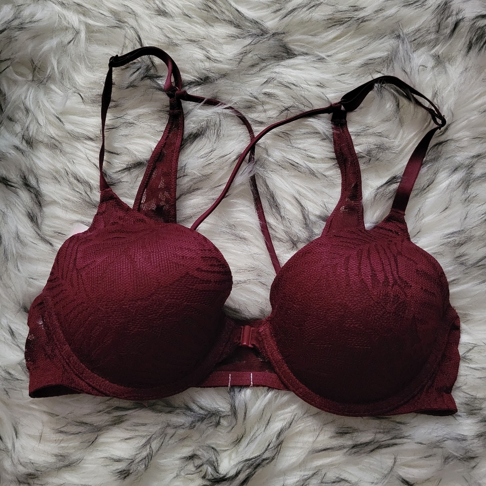 PINK red lace racer back pushup bra 32C